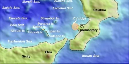 posizione del nuovo vulcano nel Tirreno
