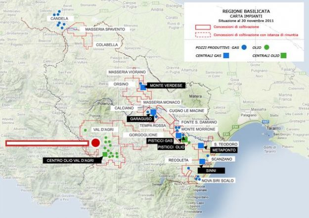 mappa giacimenti petrolio basilicata
