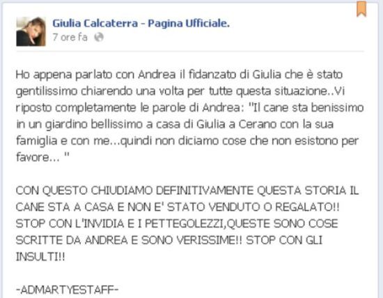 dichiarazione fidanzato giulia calcaterra