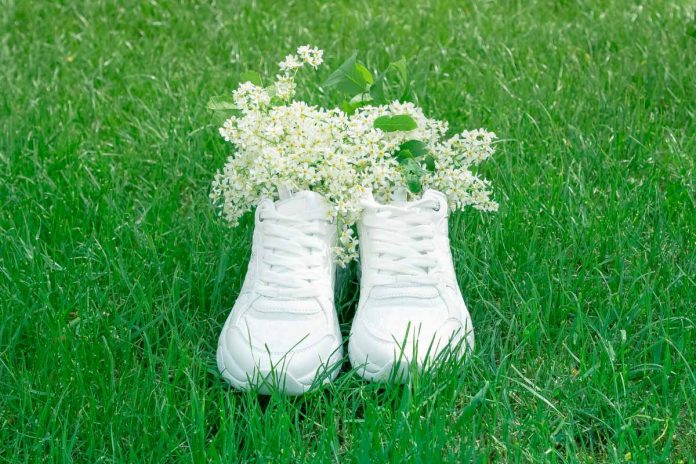 Sneakers Sostenibili Sneakers Sostenibili di colore bianco in un prato