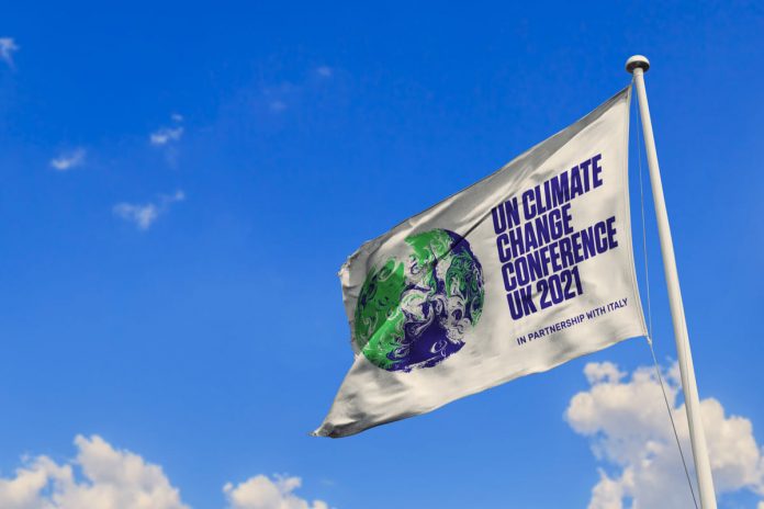 pre-cop bandiera un bandiera nazioni unite per il cambiamento climatico