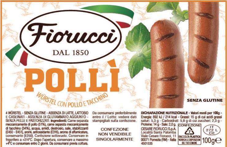 Würstel Fiorucci richiamo alimentare