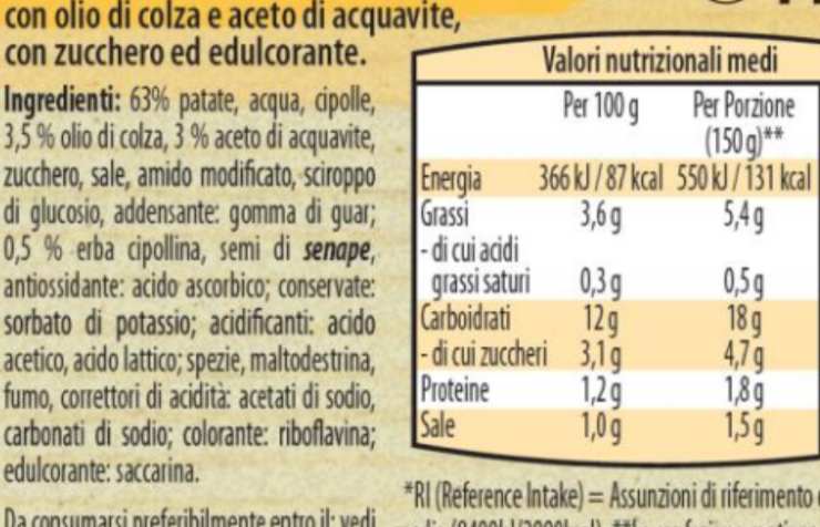 alimento ritirato contiene vetro