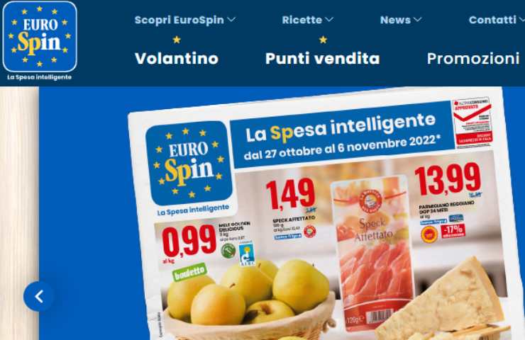 La pagina web delle offerte online di Eurospin