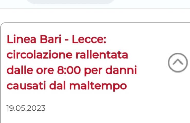 Linea Bari-Lecce rallentamenti