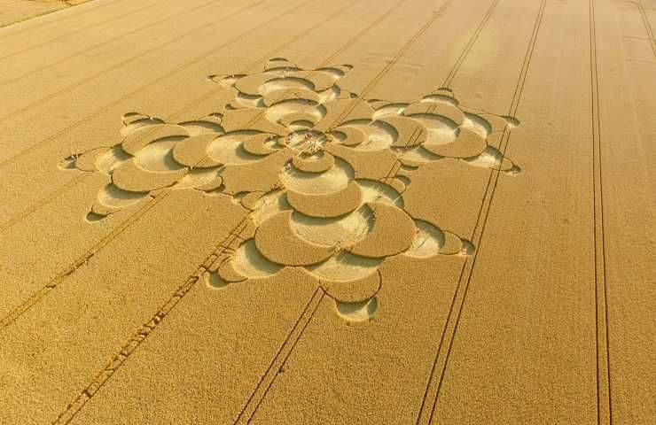 Cerchio nel grano apparso campo Germania riprese con drone