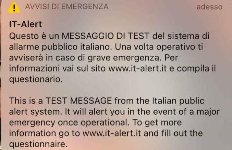 IT-Alert test quando avverrà e cosa fare