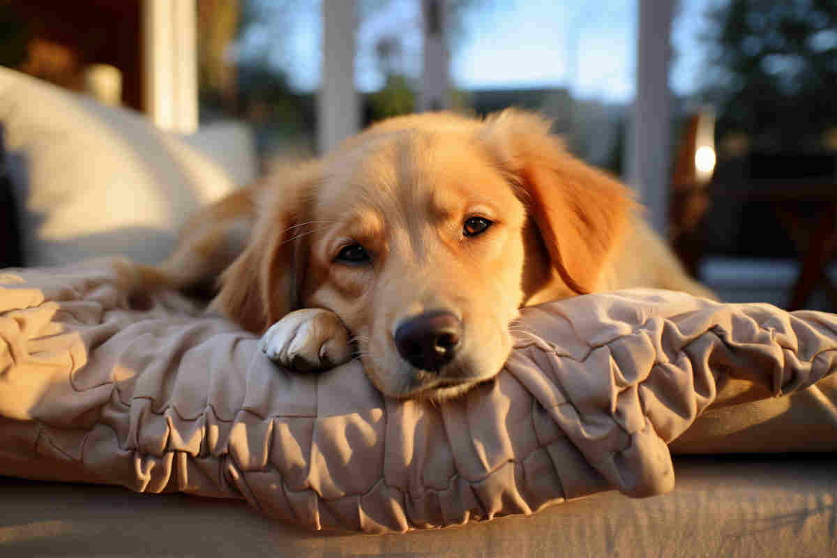 Cane labrador retriever su cuscino