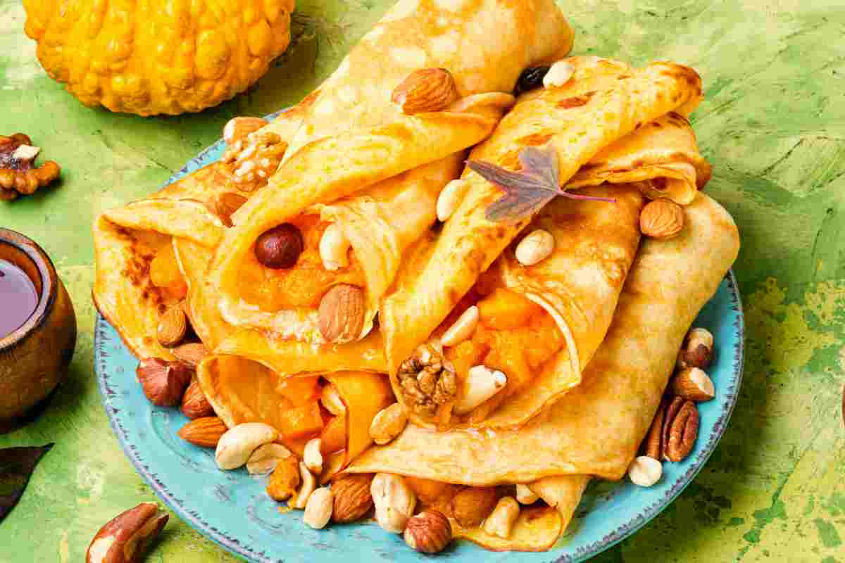 Crespelle con zucca e noci 