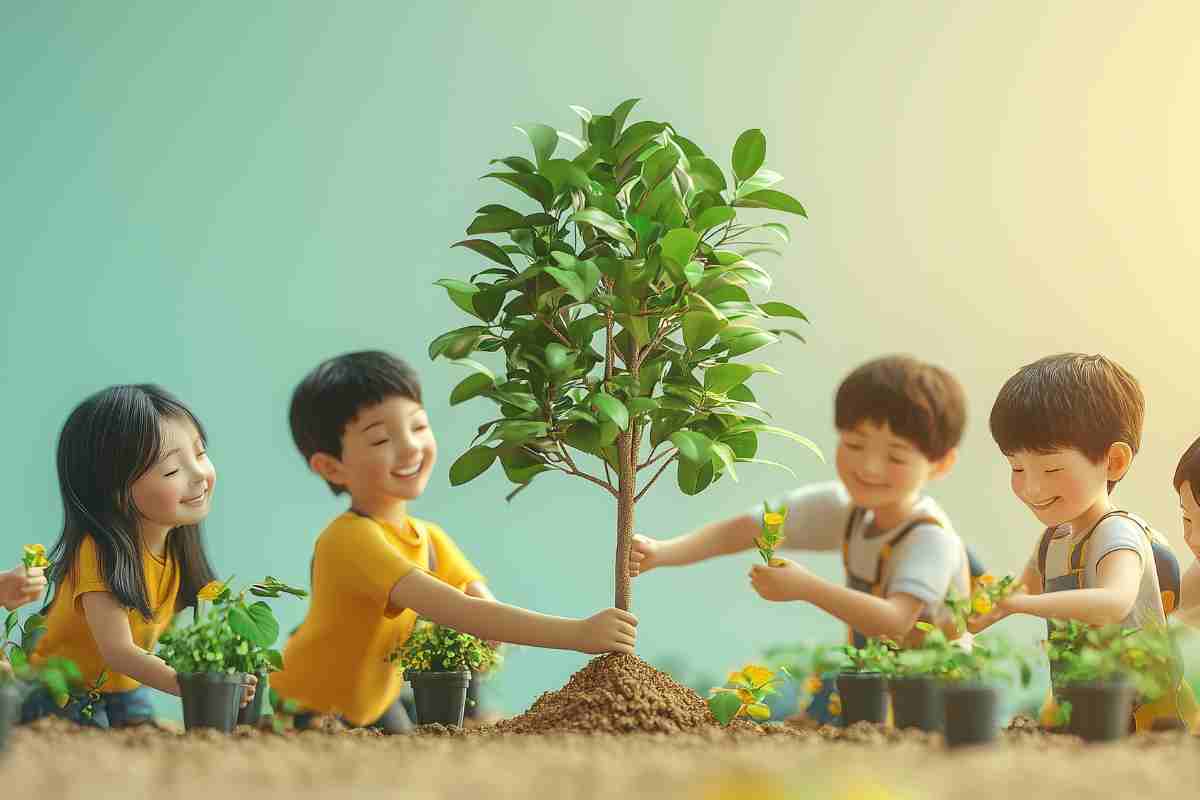 bambini piantano alberello